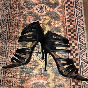 Renvy - black Leather Heeled Sandals. Size 37.5. Perfect for a night out.